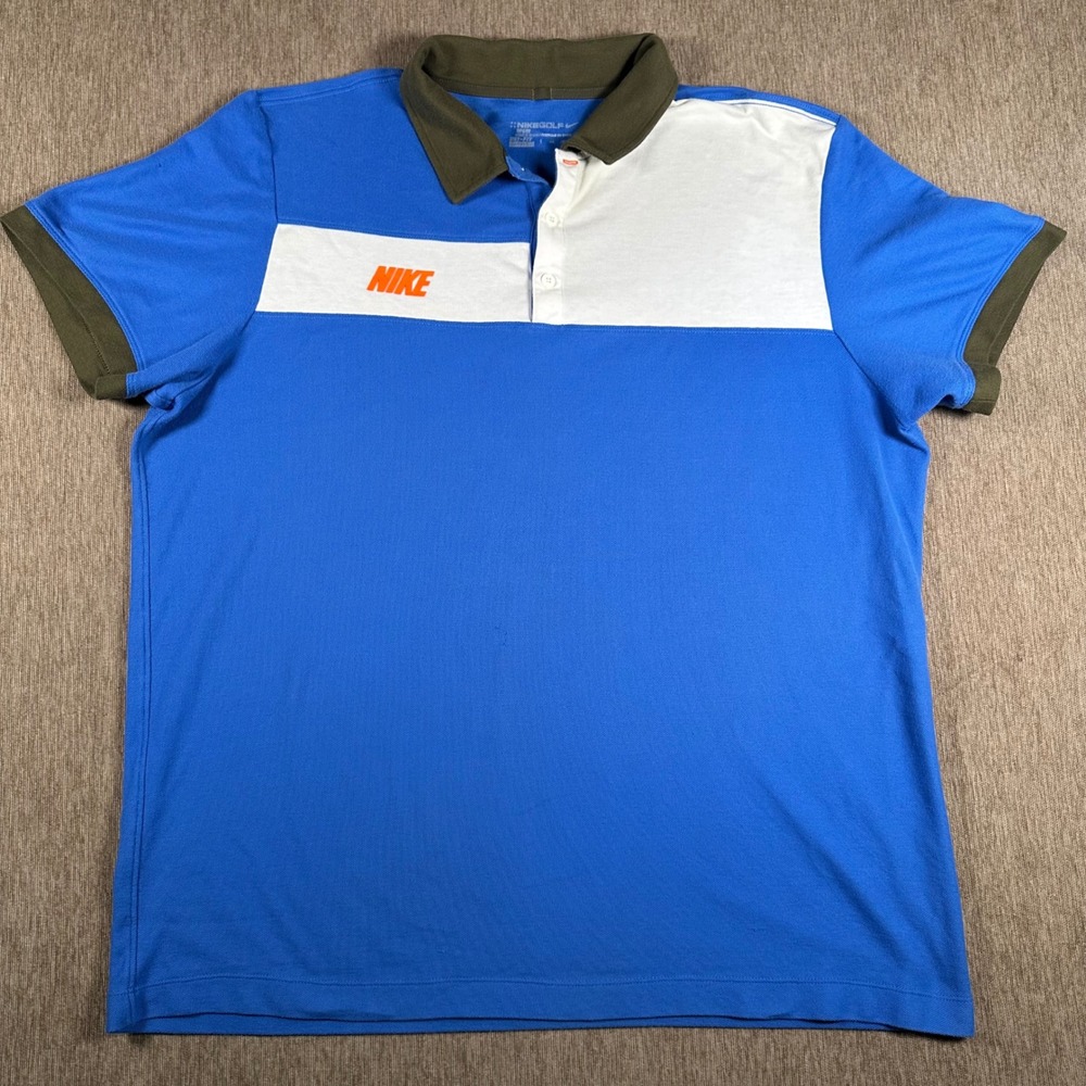 Nike Golf Polo Shirt Mens XL Blue Olive Green Short Sleeve Swoosh Logo Regular
